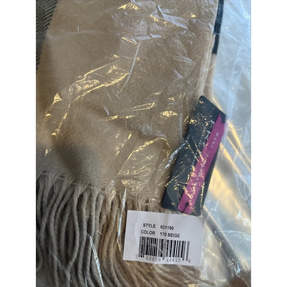 Fraas Scarf Company Women's Plaid Ruana Wrap Fringe Trim Beige